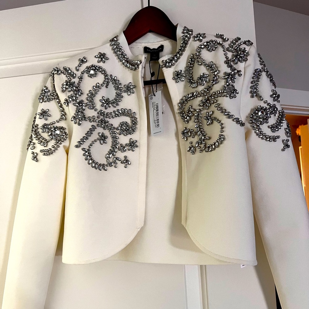 Karen Millen Figure Form Bandage Embellished Cropped Knit Jacket size XS